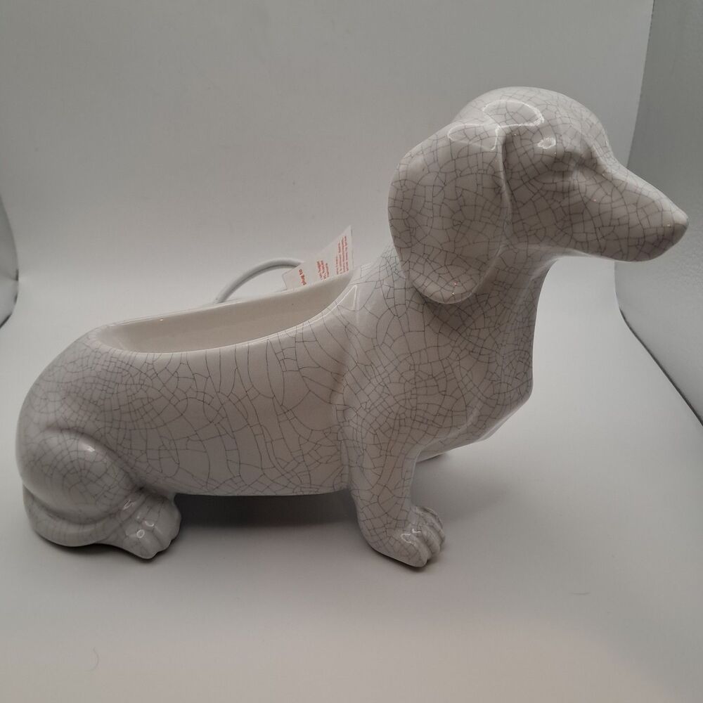 Scentsy Dachshund Mom Warmer White Crackle Wiener Dog Wax Element Warmer Retired - Picture 1 of 8